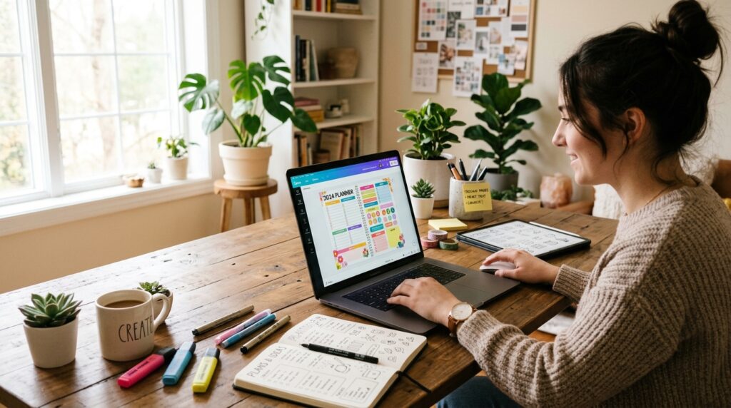 Canva design workspace for a focused printable planner
