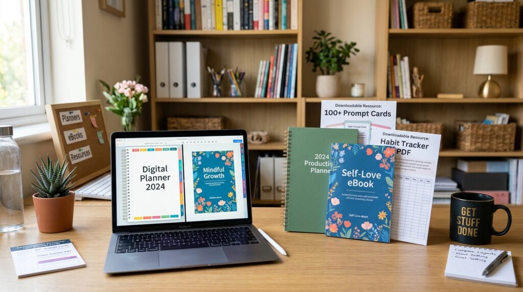 Digital product listing comparing planners, eBooks, and downloads Digital product listing comparing planners, eBooks, and downloads